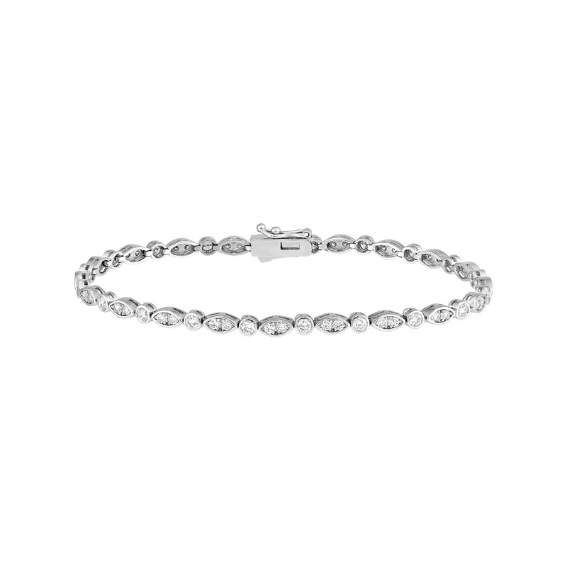 14K Gold Round and Marquise Shape Diamond Bezel Bracelet