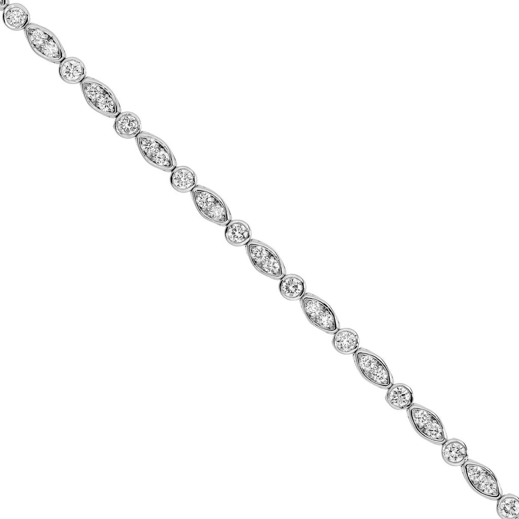 14K Gold Round and Marquise Shape Diamond Bezel Bracelet