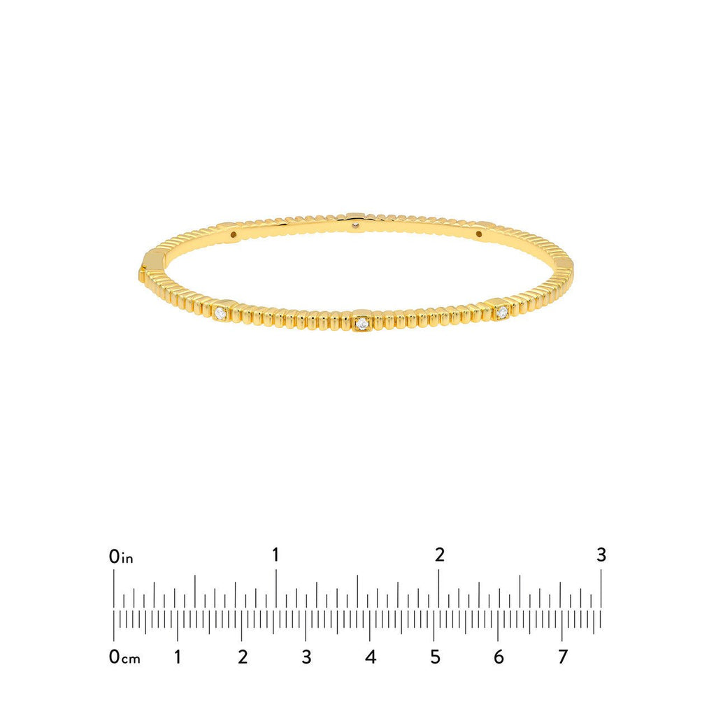 14K Gold Ribbed Diamond Station Bangle