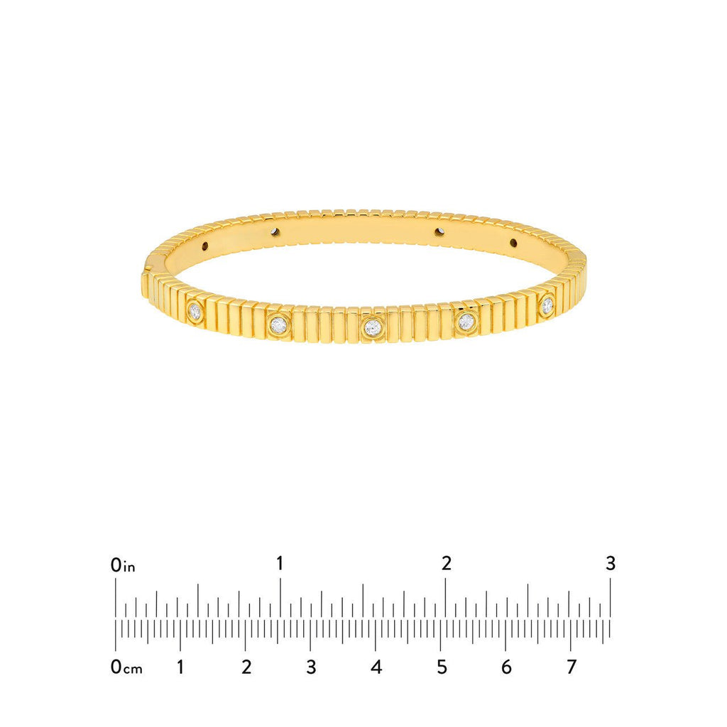 14K Gold Diamond Bezel Ribbed Bangle