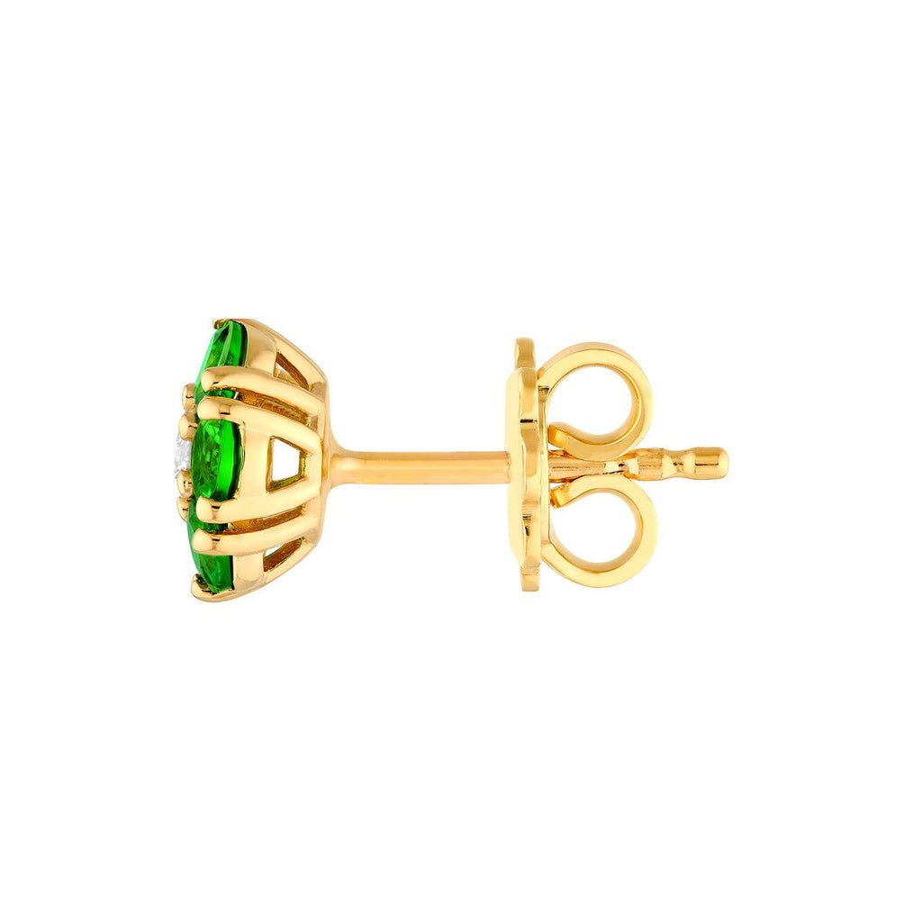 14K Gold Tsavorite and Diamond Flower Cluster Stud Earrings