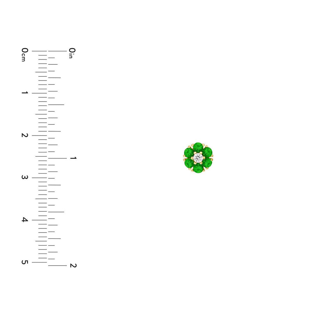 14K Gold Tsavorite and Diamond Flower Cluster Stud Earrings