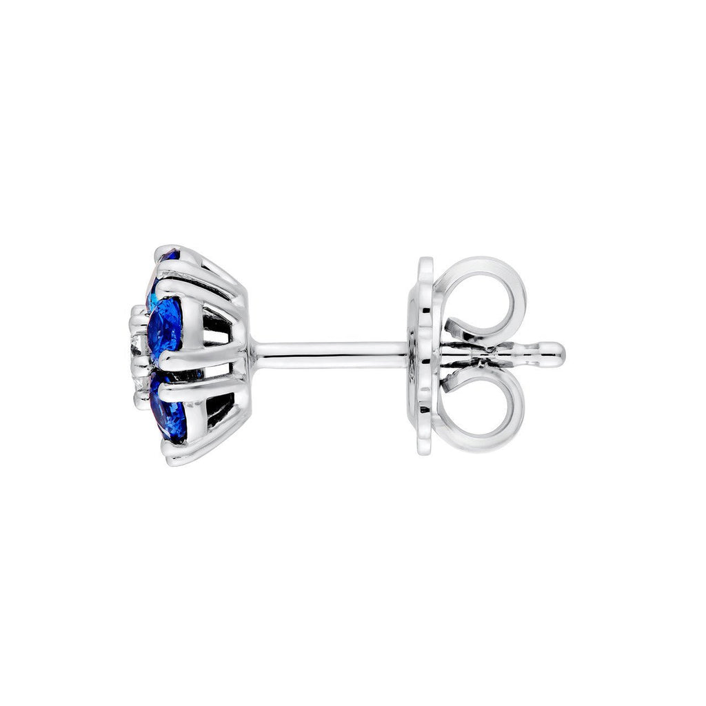 14K Gold Sapphire and Diamond Flower Cluster Stud Earrings