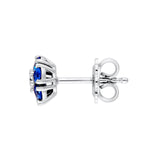 14K Gold Sapphire and Diamond Flower Cluster Stud Earrings