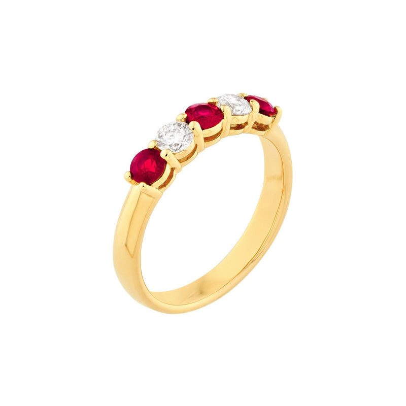 14K Gold 3.5MM 5 Stone Ruby and Diamond Band