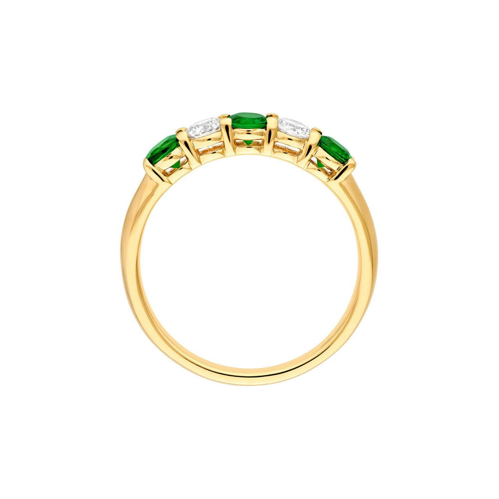 14K Gold 3.5MM 5 Stone Emerald and Diamond Band