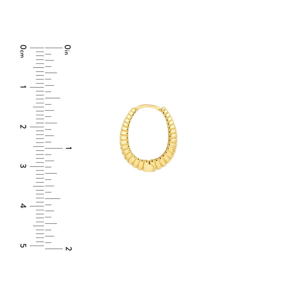 14K Gold Graduated Ribbed Oval Hoop Earrings