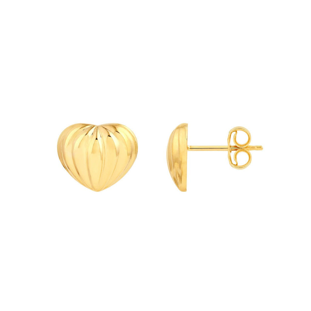 14K Gold Fluted Heart Stud Earrings