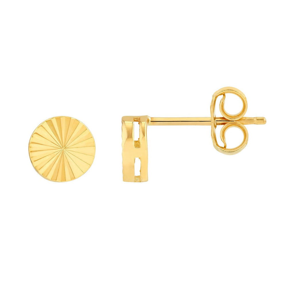 14K Gold Fluted Round Stud Earrings