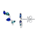 14K Gold Teal and Blue Sapphire Blossom Stud Earrings