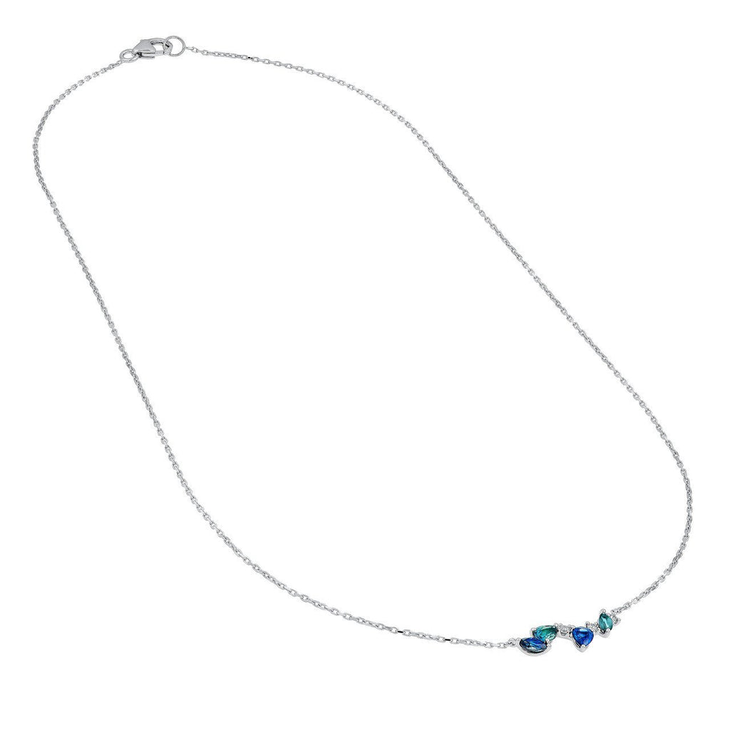 14K Gold Mini Teal and Blue Sapphire Blossom Necklace