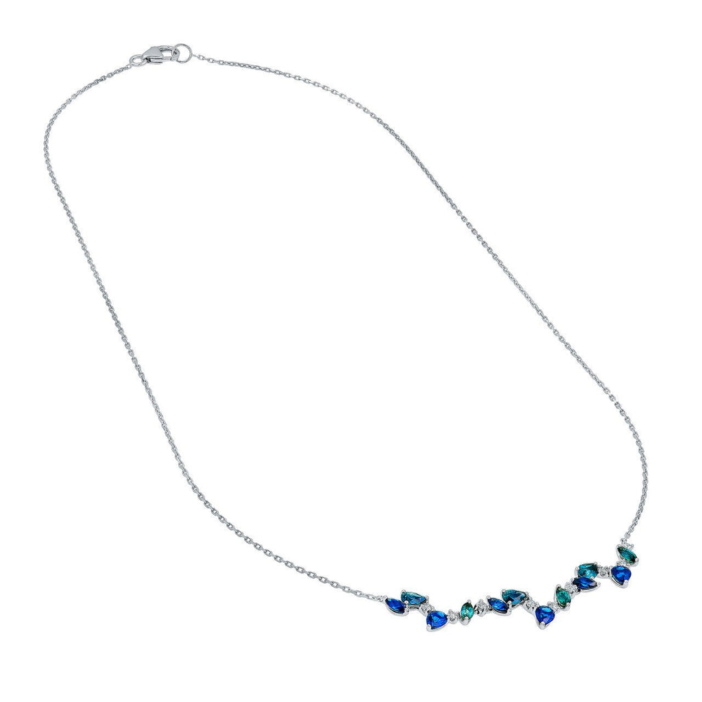 14K Gold Teal and Blue Sapphire Blossom Necklace
