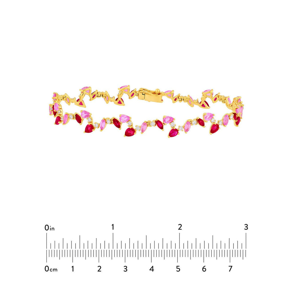 14K Gold Pink Sapphire and Ruby Blossom Bracelet