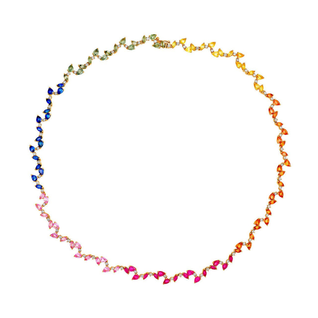 14K Gold Rainbow Sapphire Blossom Necklace