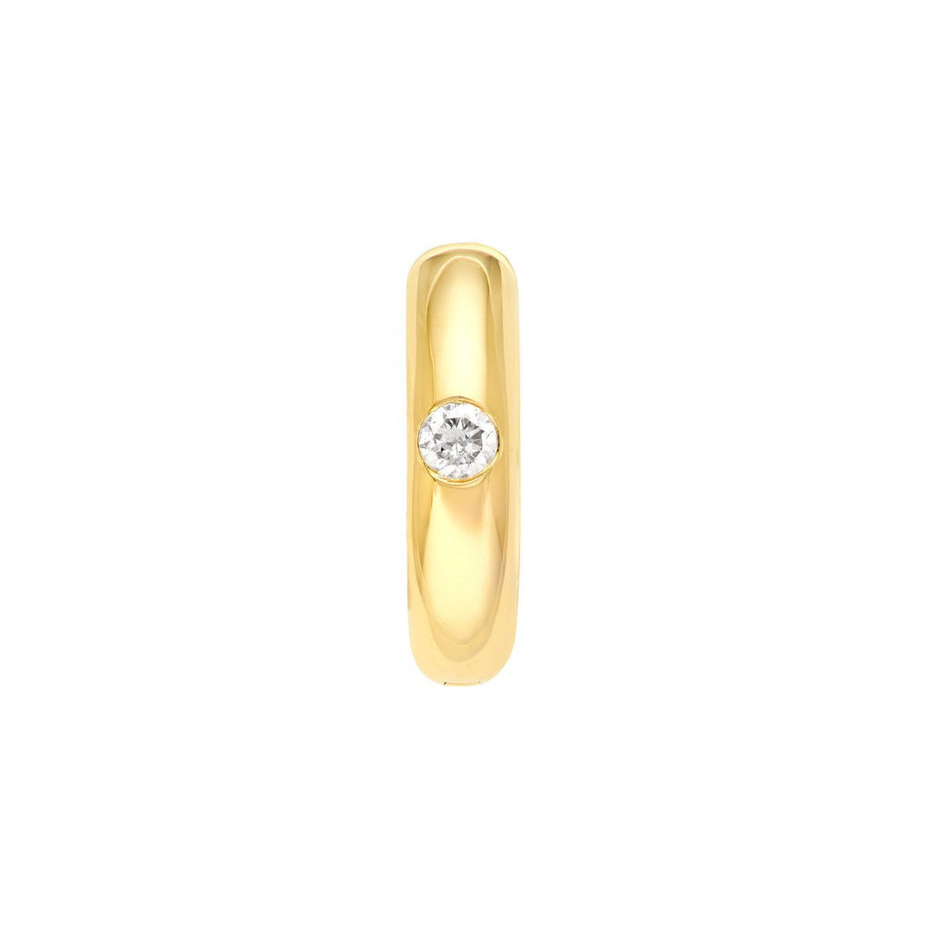 14K Gold 13MM Inset Diamond Round Hoop Earrings
