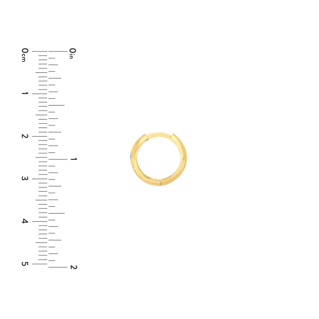 14K Gold 13MM Inset Diamond Round Hoop Earrings