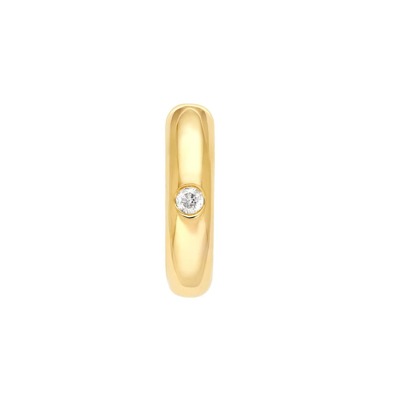14K Gold 15MM Inset Diamond Round Hoop Earrings