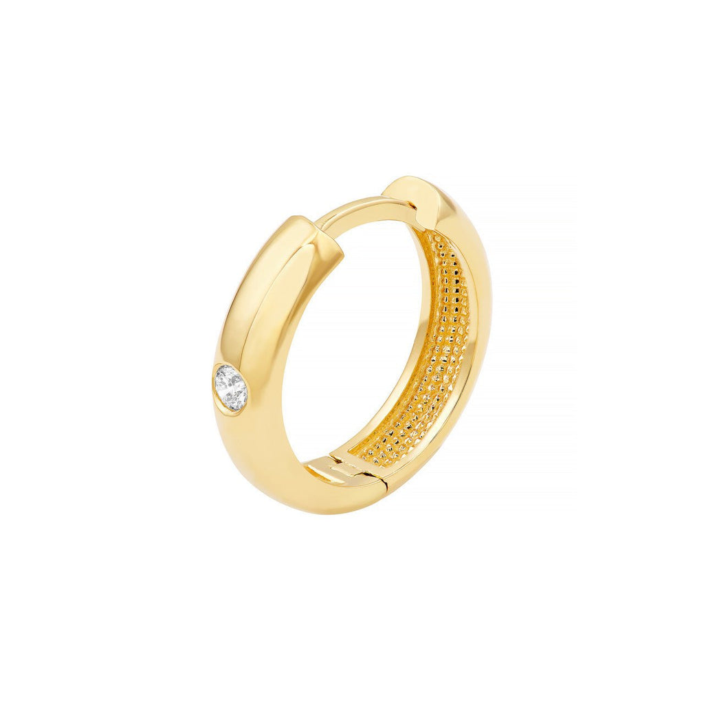 14K Gold 15MM Inset Diamond Round Hoop Earrings