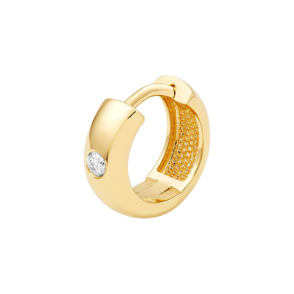 14K Gold 11MM Inset Diamond Round Hoop Earrings