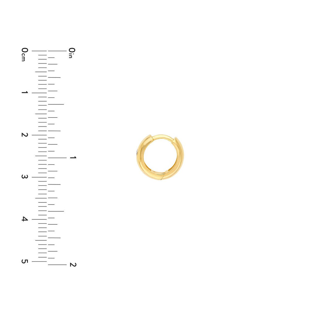 14K Gold 11MM Inset Diamond Round Hoop Earrings