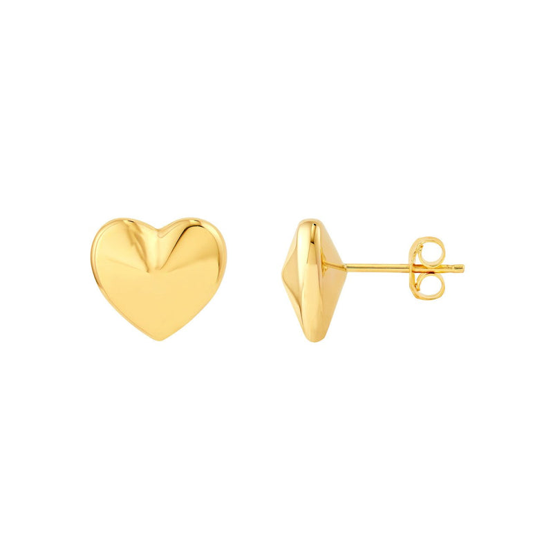 14K Gold Pointed Heart Stud Earrings