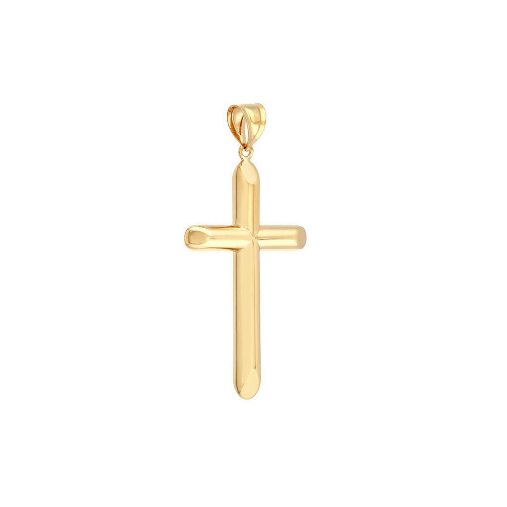 14K Gold Beveled Edge Cross Pendant