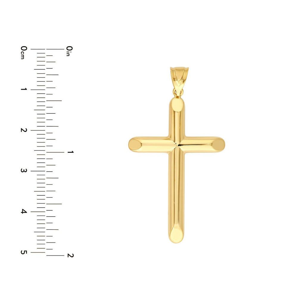 14K Gold Beveled Edge Cross Pendant