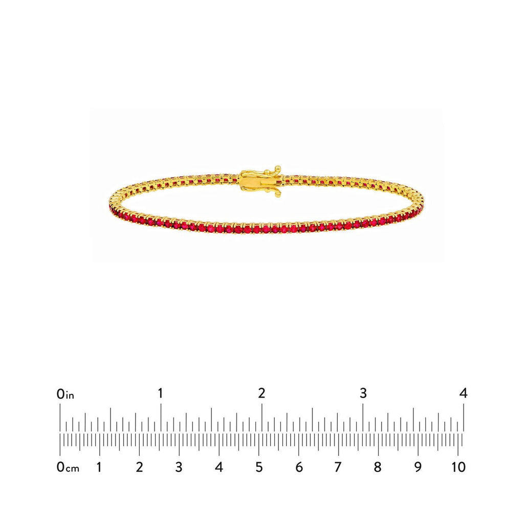 14K Gold 2MM Red Ruby Tennis Bracelet