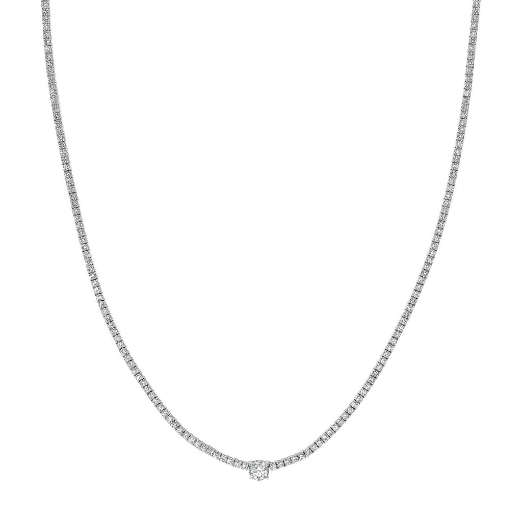 14K Gold Round Diamond Pendant Tennis Necklace