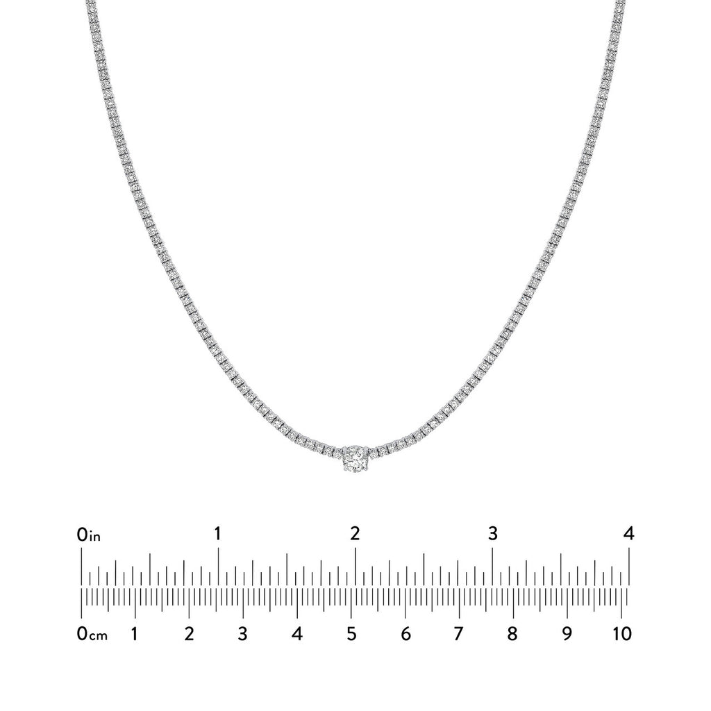14K Gold Round Diamond Pendant Tennis Necklace