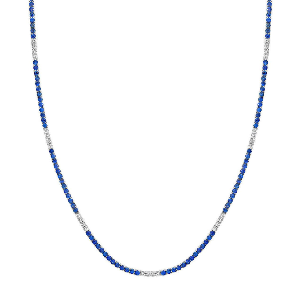 14K Gold Alternating Sapphire and Diamond Tennis Necklace