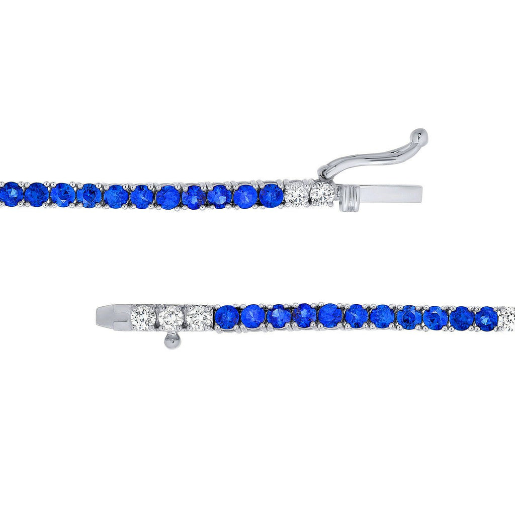14K Gold Alternating Sapphire and Diamond Tennis Necklace