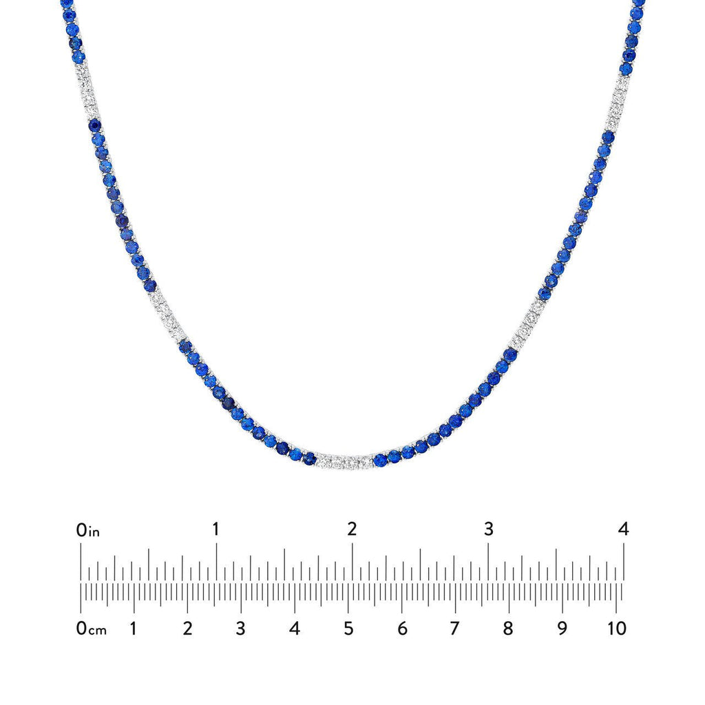 14K Gold Alternating Sapphire and Diamond Tennis Necklace