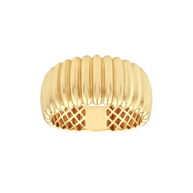 14K Gold Ribbed Wide Band