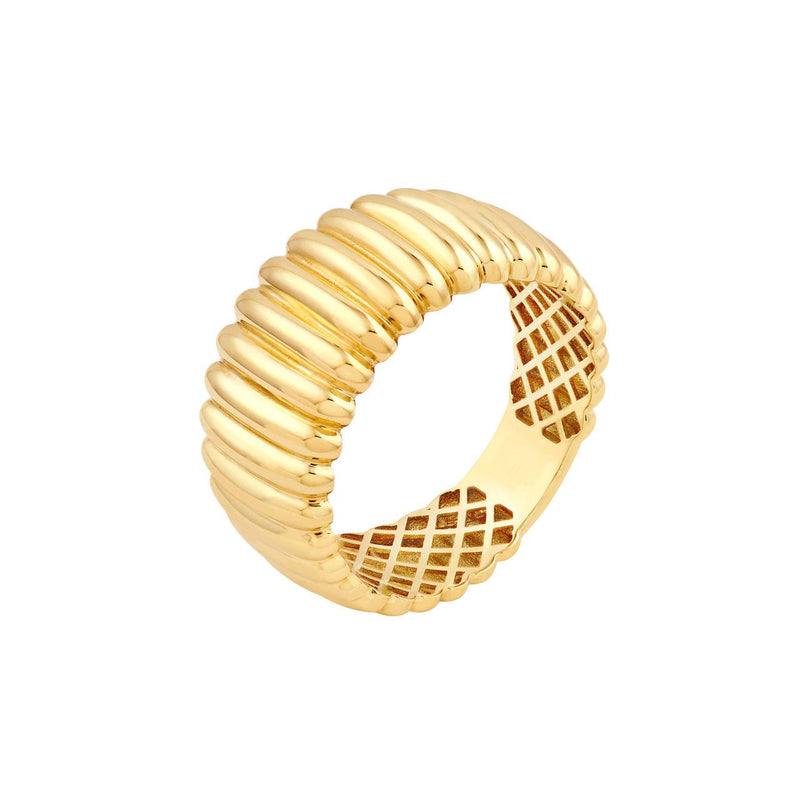14K Gold Ribbed Wide Band