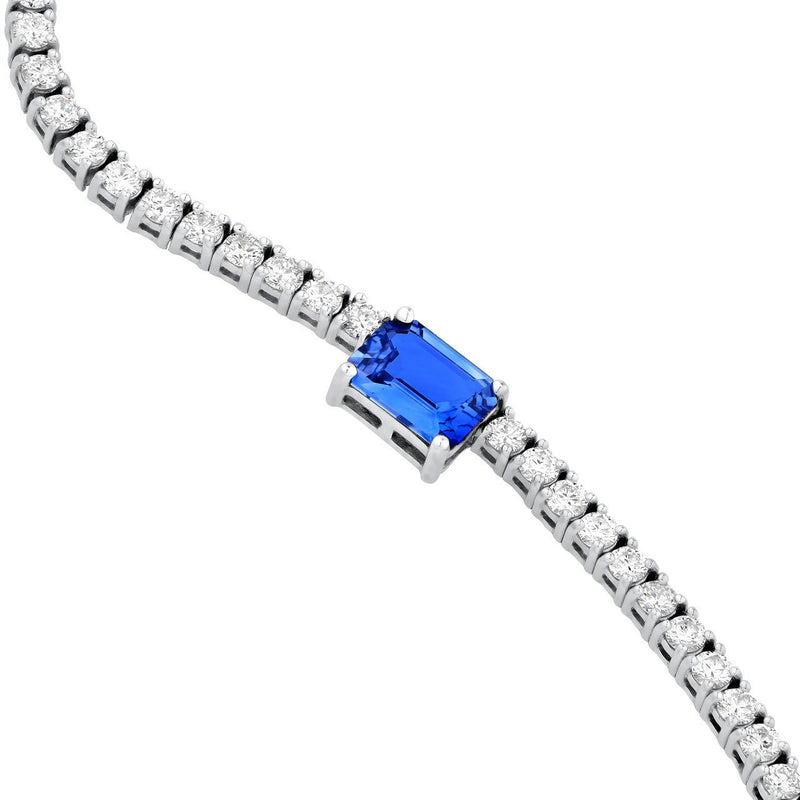 14K Gold Emerald Sapphire Pendant Diamond Tennis Necklace