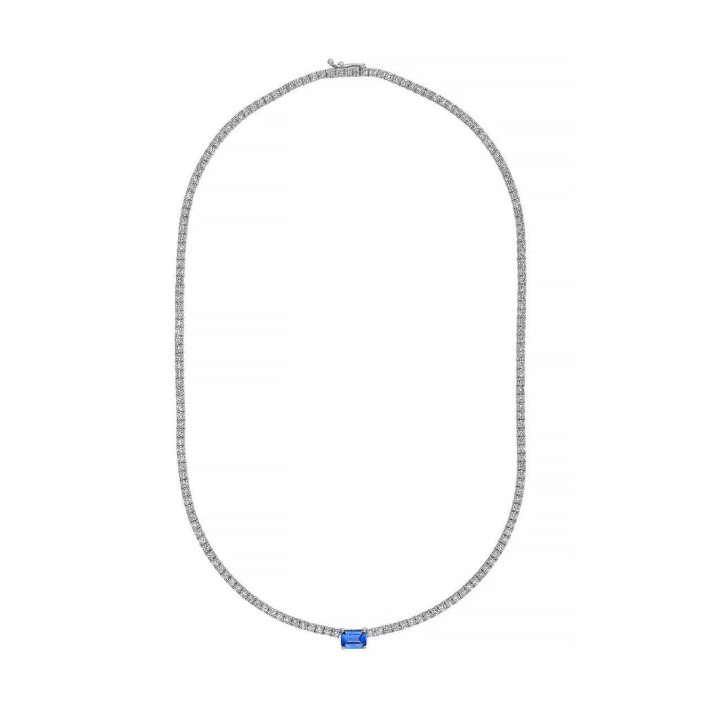14K Gold Emerald Sapphire Pendant Diamond Tennis Necklace