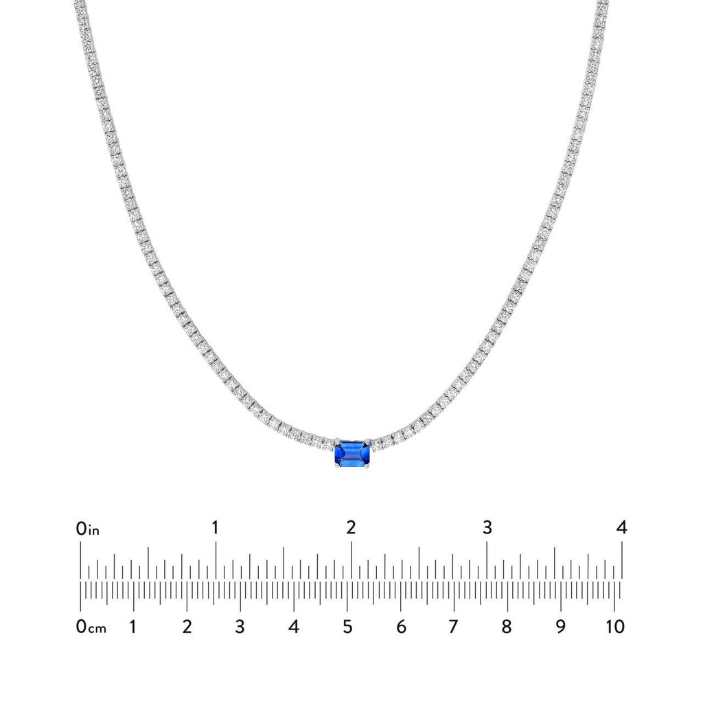 14K Gold Emerald Sapphire Pendant Diamond Tennis Necklace