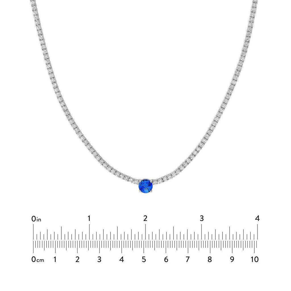 14K Gold Round Sapphire Pendant Diamond Tennis Necklace