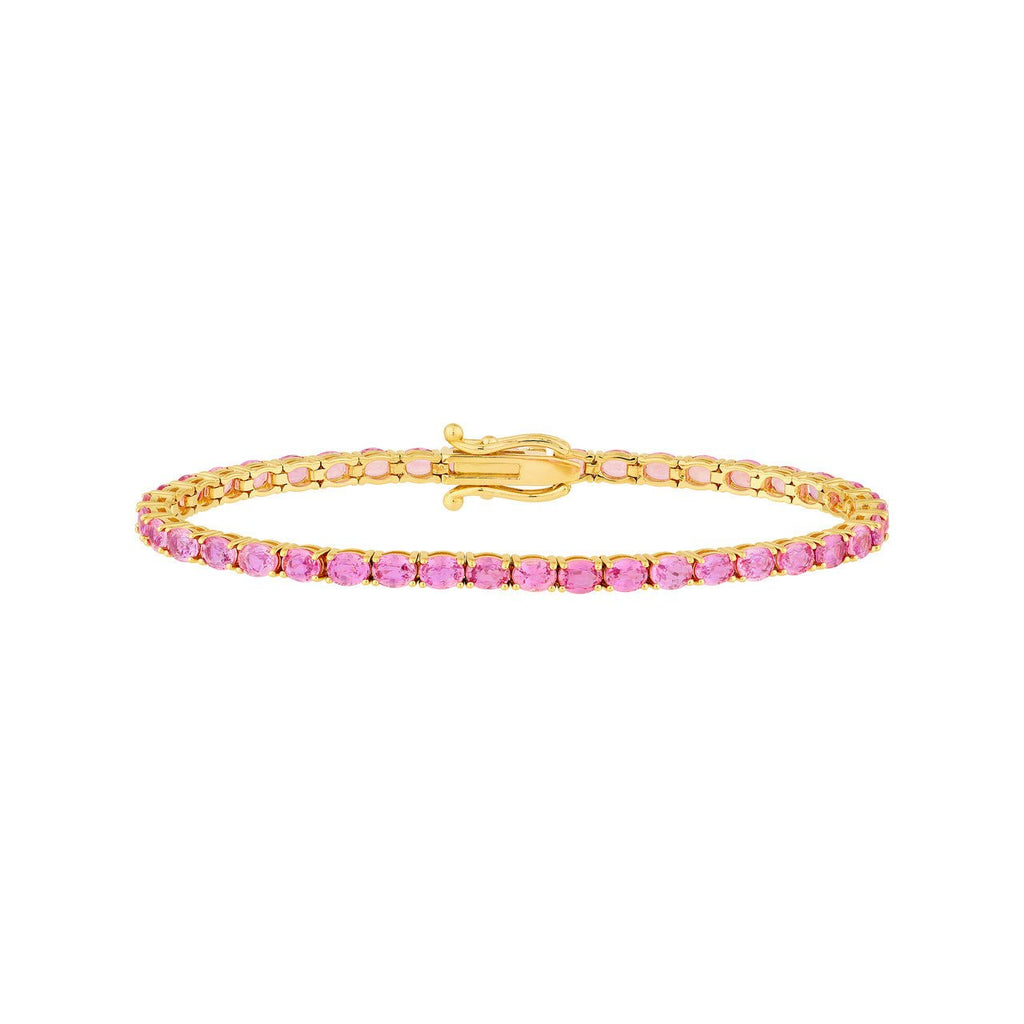 14K Gold Oval Pink Sapphire Tennis Bracelet