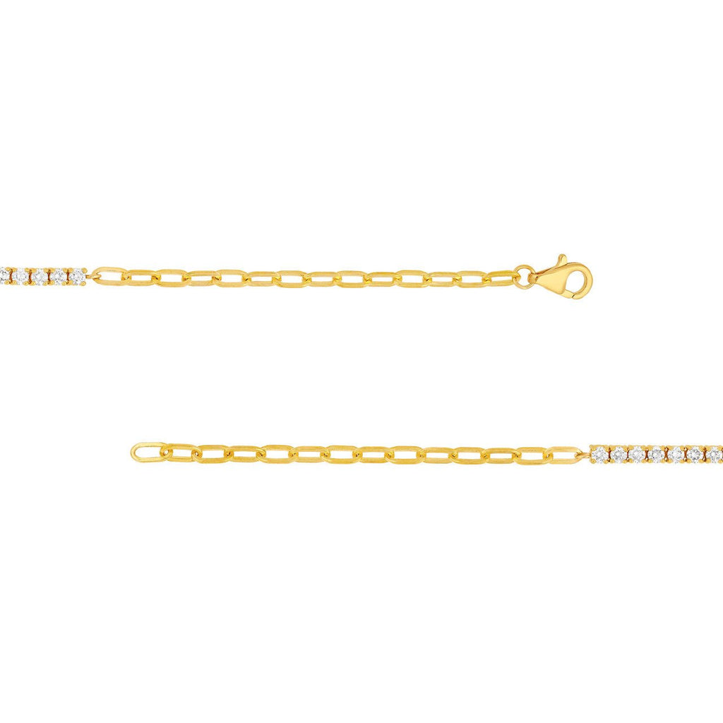 14K Gold Diamond Tennis and Paper Clip Chain Bracelet