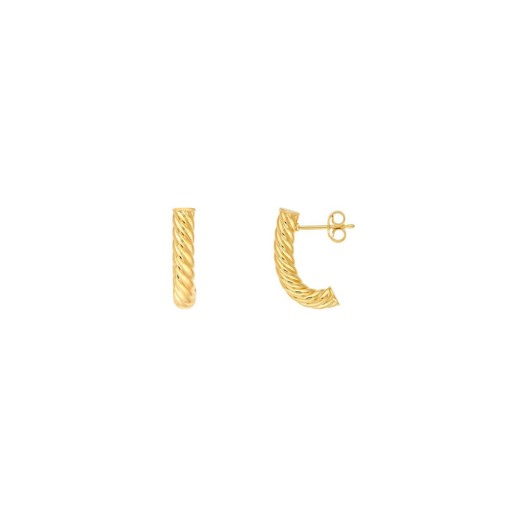 14K Gold Round Twisted 4MM J Hoop Earrings