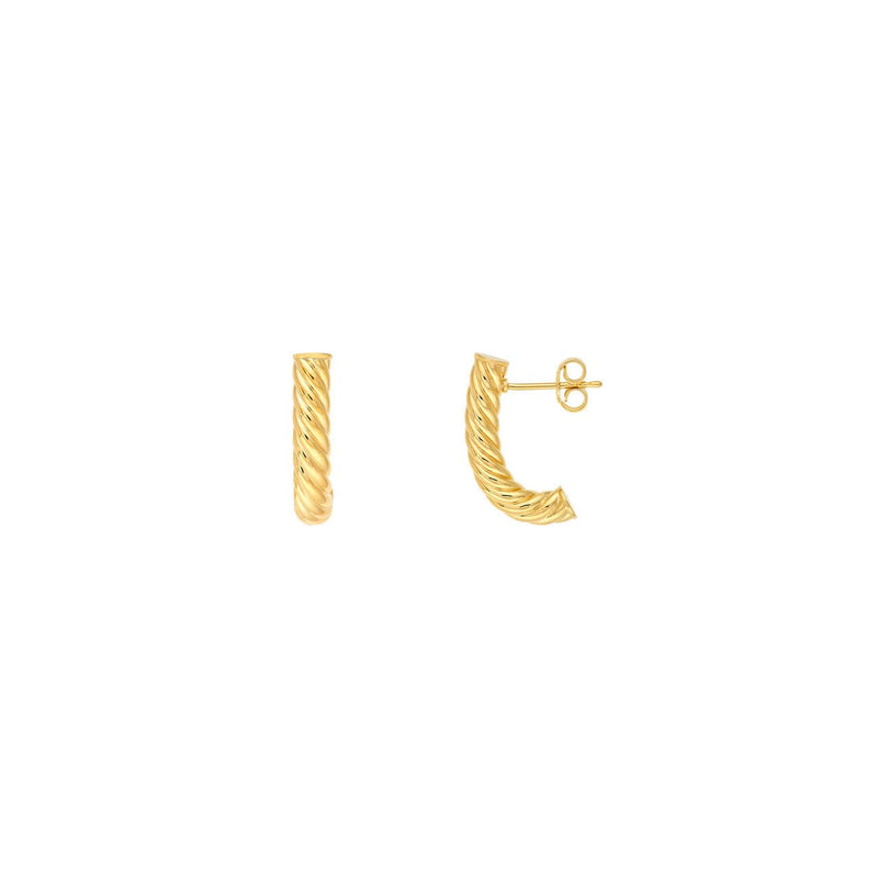 14K Gold Round Twisted 4MM J Hoop Earrings