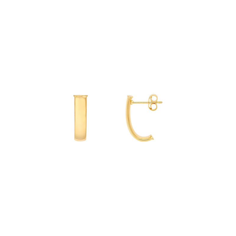 14K Gold 4MM Flat Oval Tube J Hoop Earrings