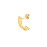 14K Gold 6MM Ribbed Flat Oval Tube J Hoop Earrings