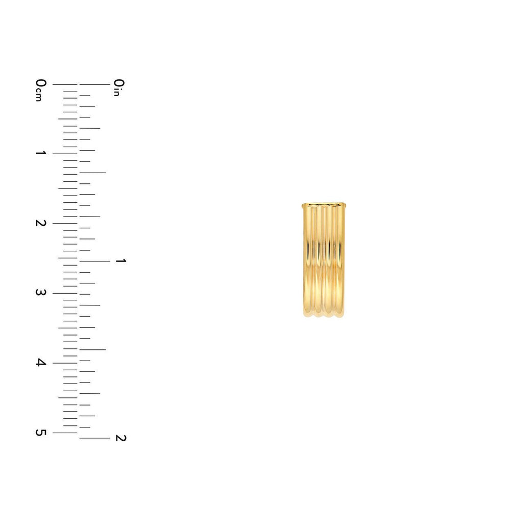 14K Gold 6MM Ribbed Flat Oval Tube J Hoop Earrings
