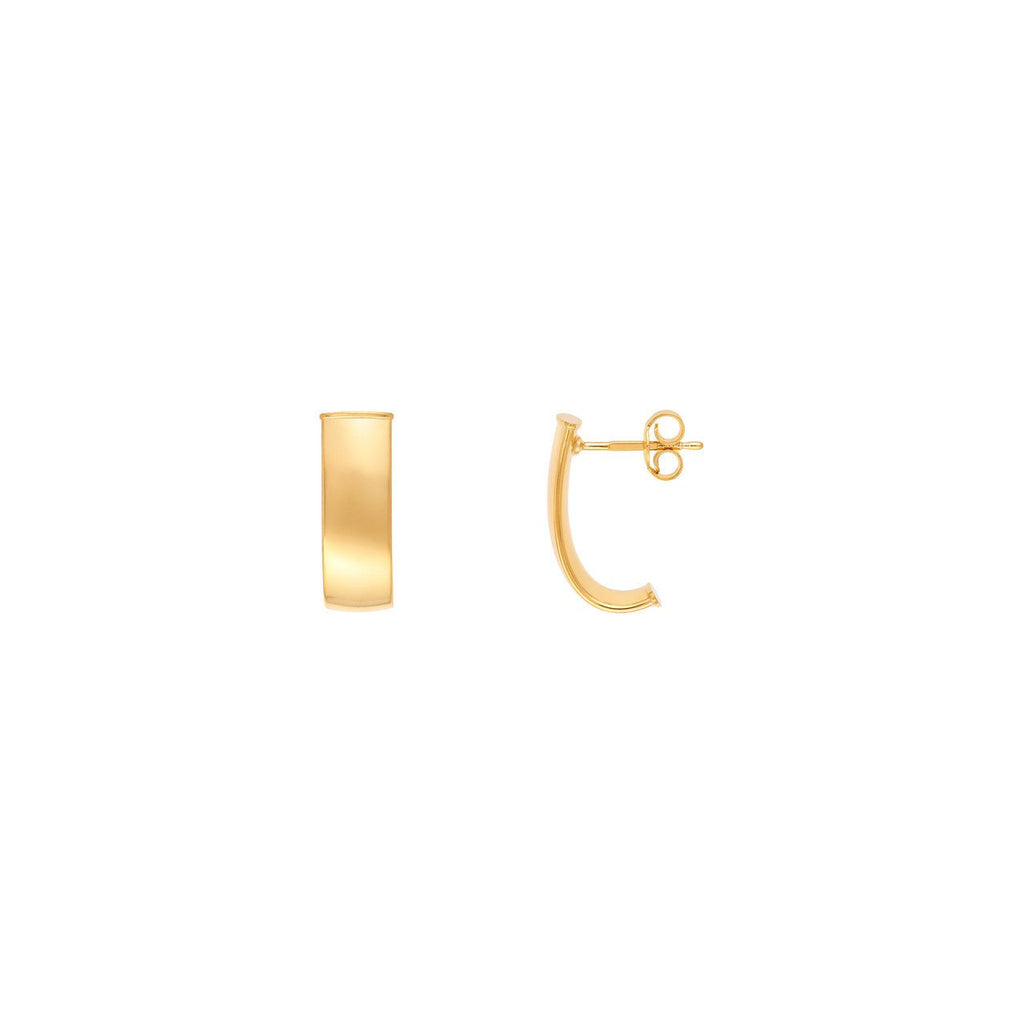 14K Gold 6MM Flat Oval Tube J Hoop Earrings