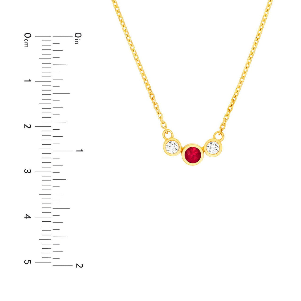 14K Gold Tri Stone Ruby and Diamond Pendant Necklace