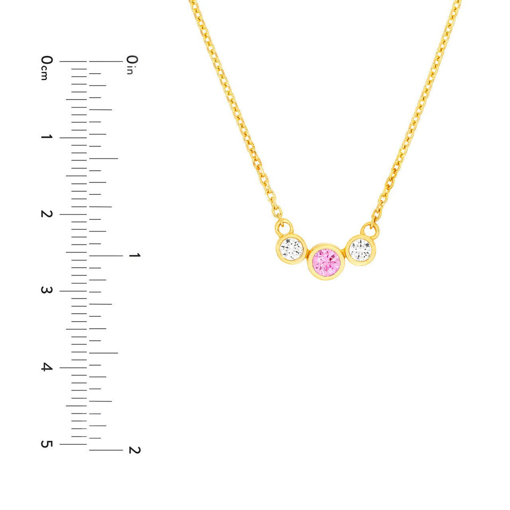 14K Gold Tri Stone Pink Sapphire and Diamond Pendant Necklace