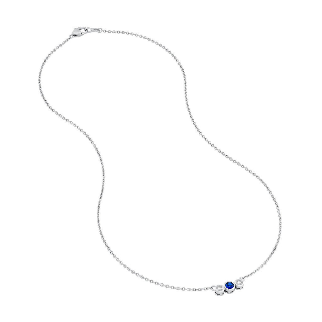 14K Gold Tri Stone Sapphire and Diamond Pendant Necklace